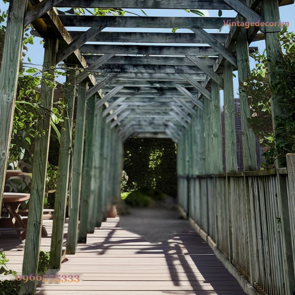Giàn Hoa Pergola P24 - Hành Lang Dài Khung Gỗ Chéo, Gỗ Thông Giàn Hoa Pergola P24 - Hành Lang Dài Khung Gỗ Chéo, Gỗ Thông