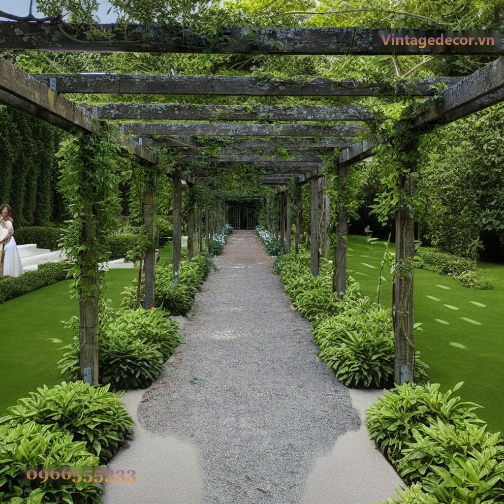 Giàn Hoa Pergola P26 - Lối Đi Dài Phủ Dây Leo, Gỗ Thông Giàn Hoa Pergola P26 - Lối Đi Dài Phủ Dây Leo, Gỗ Thông
