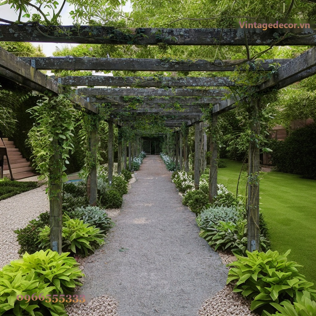 Giàn Hoa Pergola P26 - Lối Đi Dài Phủ Dây Leo, Gỗ Thông Giàn Hoa Pergola P26 - Lối Đi Dài Phủ Dây Leo, Gỗ Thông