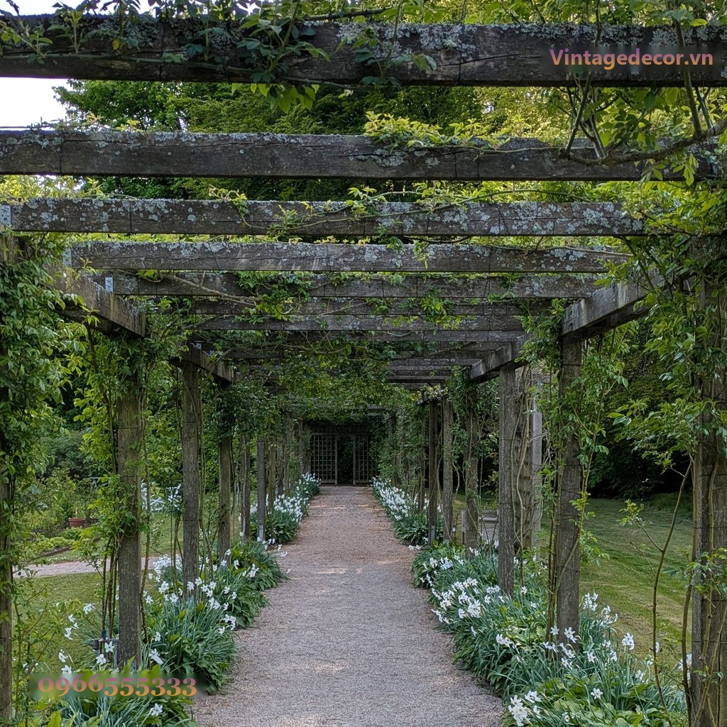 Giàn Hoa Pergola P26 - Lối Đi Dài Phủ Dây Leo, Gỗ Thông Giàn Hoa Pergola P26 - Lối Đi Dài Phủ Dây Leo, Gỗ Thông
