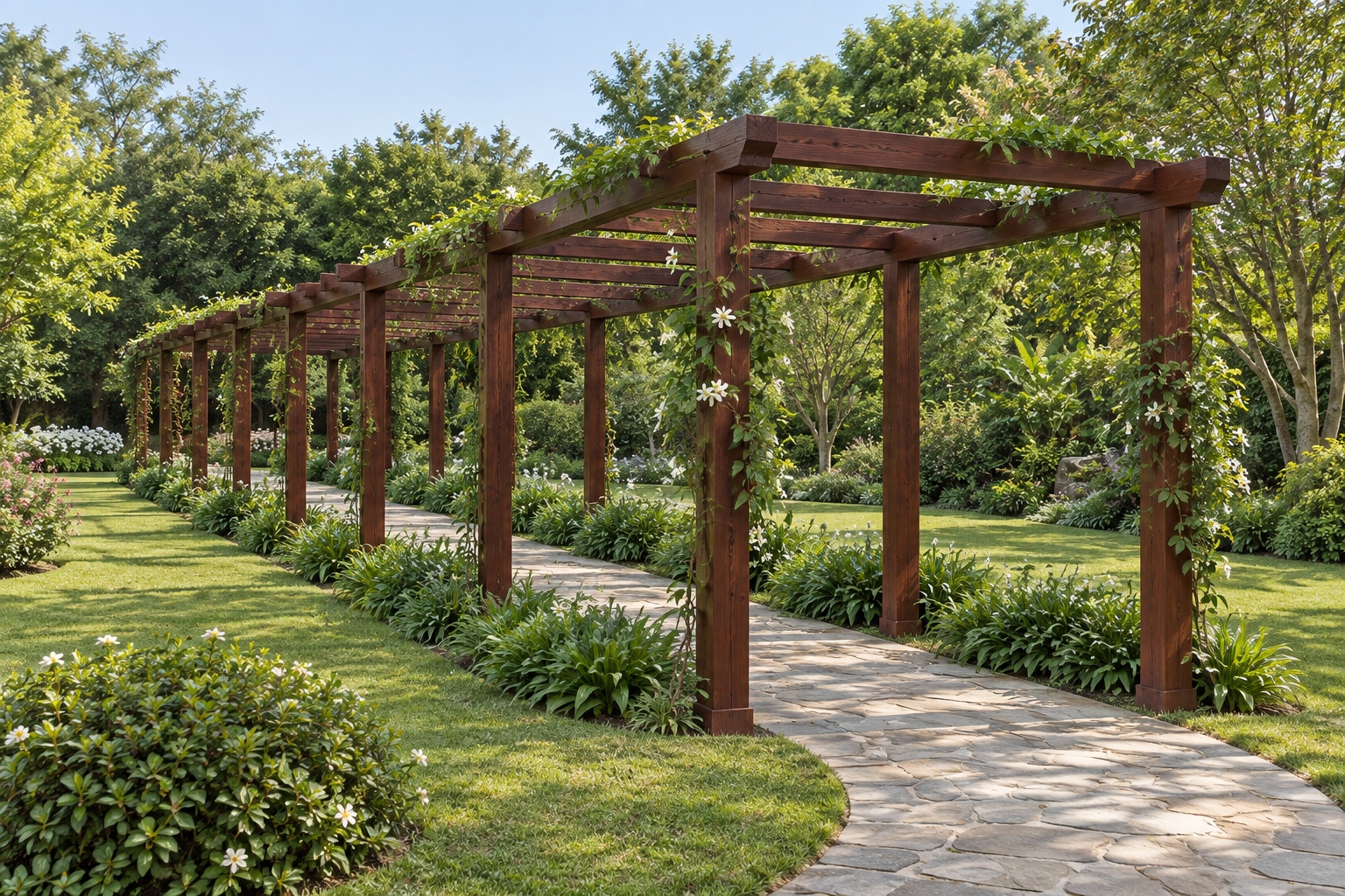 Giàn Hoa Pergola P26 - Hành Lang Cong Phủ Dây Leo Hoa Trắng, Gỗ Thông Giàn Hoa Pergola P26 - Hành Lang Cong Phủ Dây Leo Hoa Trắng, Gỗ Thông