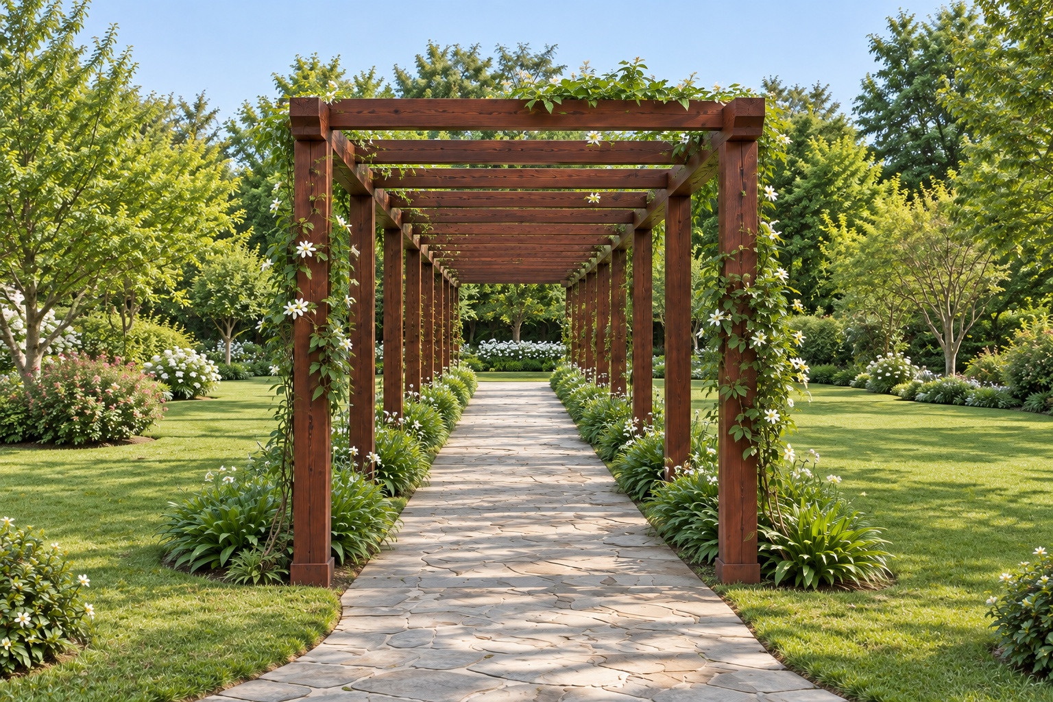 Giàn Hoa Pergola P26 - Hành Lang Cong Phủ Dây Leo Hoa Trắng, Gỗ Thông Giàn Hoa Pergola P26 - Hành Lang Cong Phủ Dây Leo Hoa Trắng, Gỗ Thông