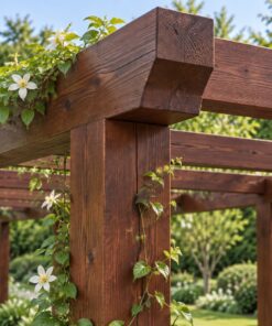 Giàn Hoa Pergola P26 - Hành Lang Cong Phủ Dây Leo Hoa Trắng, Gỗ Thông
