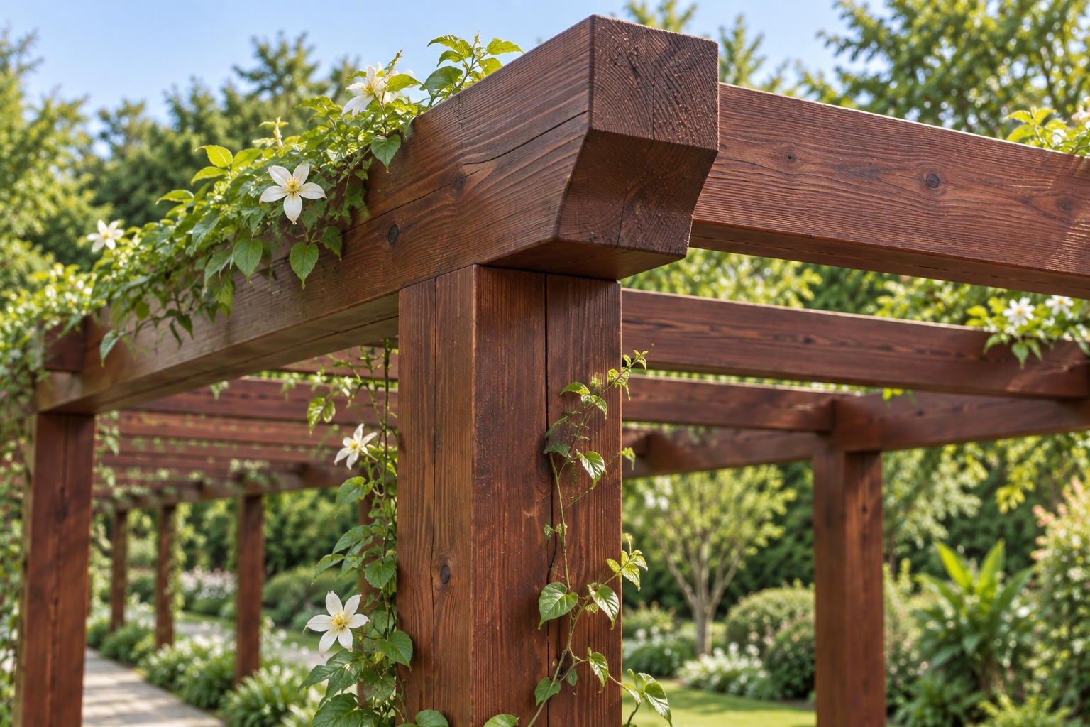 Giàn Hoa Pergola P26 - Hành Lang Cong Phủ Dây Leo Hoa Trắng, Gỗ Thông Giàn Hoa Pergola P26 - Hành Lang Cong Phủ Dây Leo Hoa Trắng, Gỗ Thông