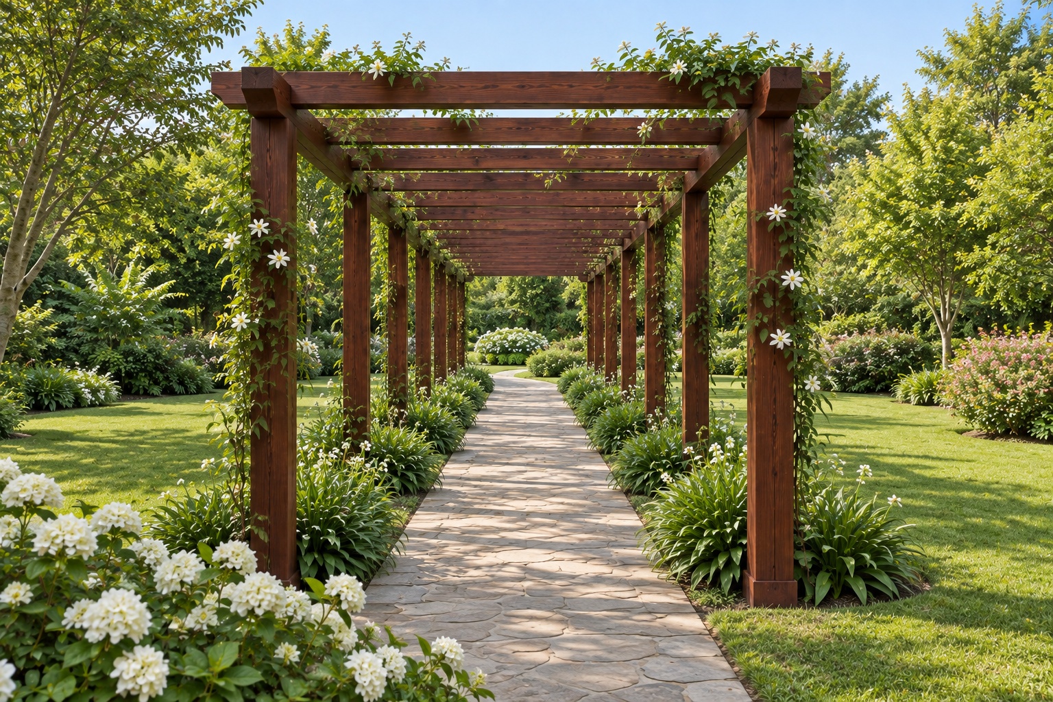 Giàn Hoa Pergola P26 - Hành Lang Cong Phủ Dây Leo Hoa Trắng, Gỗ Thông Giàn Hoa Pergola P26 - Hành Lang Cong Phủ Dây Leo Hoa Trắng, Gỗ Thông