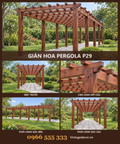Giàn Hoa Pergola P29 - Hành Lang Thẳng Mái Nan Đan Ô Vuông, Gỗ Thông