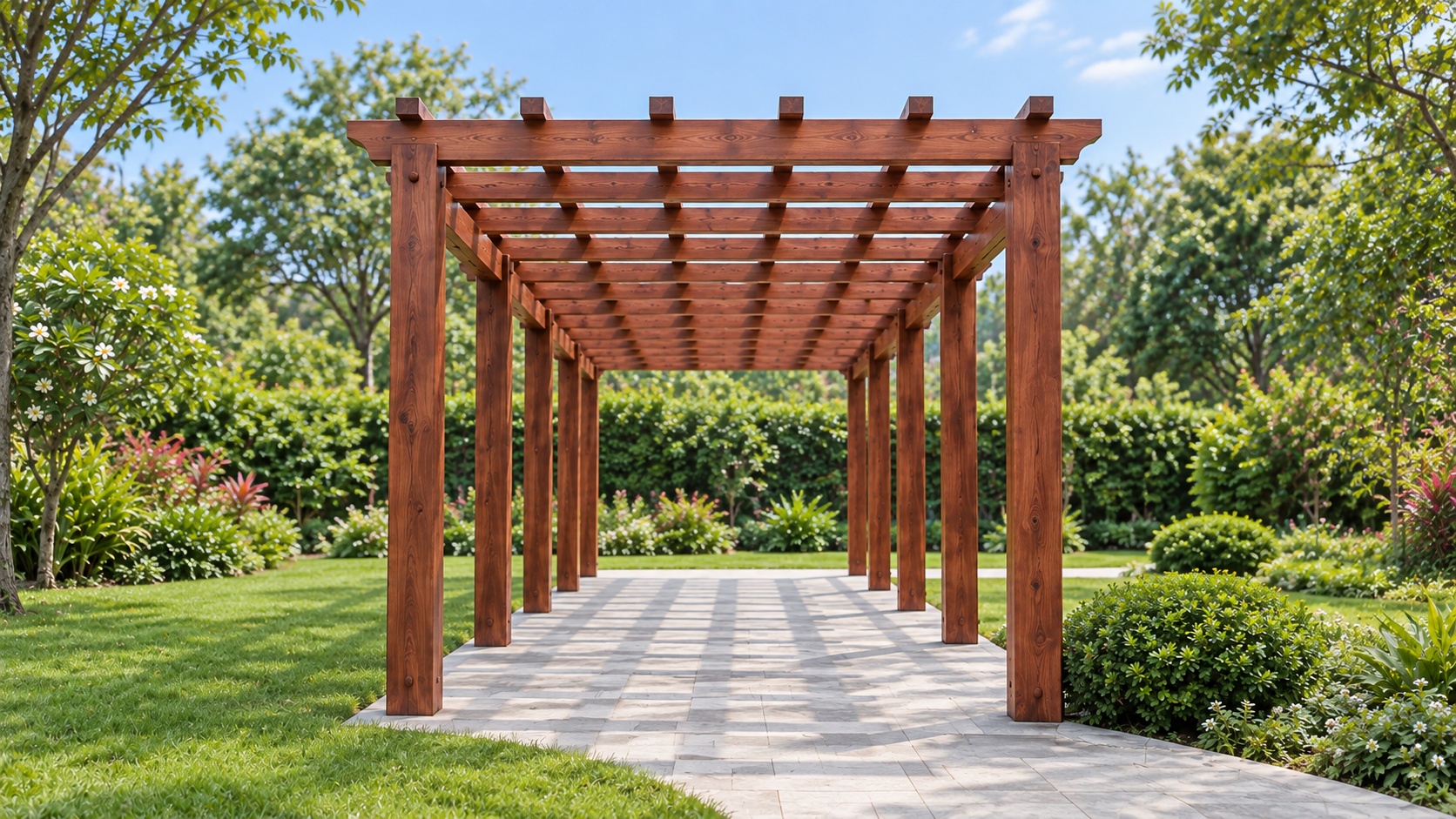 Giàn Hoa Pergola P29 - Hành Lang Thẳng Mái Nan Đan Ô Vuông, Gỗ Thông Giàn Hoa Pergola P29 - Hành Lang Thẳng Mái Nan Đan Ô Vuông, Gỗ Thông
