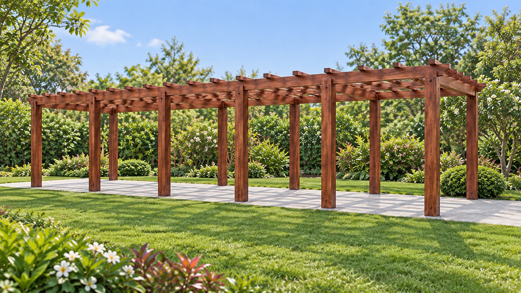 Giàn Hoa Pergola P29 - Hành Lang Thẳng Mái Nan Đan Ô Vuông, Gỗ Thông Giàn Hoa Pergola P29 - Hành Lang Thẳng Mái Nan Đan Ô Vuông, Gỗ Thông