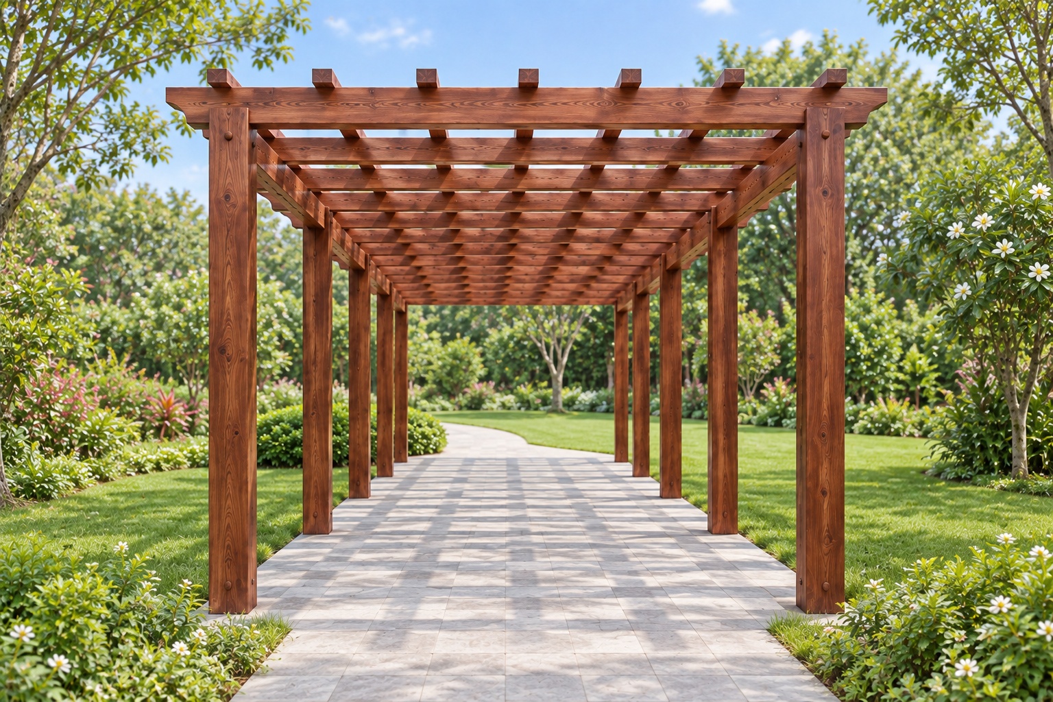 Giàn Hoa Pergola P29 - Hành Lang Thẳng Mái Nan Đan Ô Vuông, Gỗ Thông Giàn Hoa Pergola P29 - Hành Lang Thẳng Mái Nan Đan Ô Vuông, Gỗ Thông
