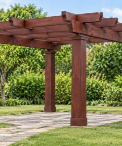Giàn Hoa Pergola P30 - Cột Trụ Vuông Có Đế Mái Dầm Chéo, Gỗ Thông