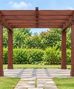 Giàn Hoa Pergola P30 - Cột Trụ Vuông Có Đế Mái Dầm Chéo, Gỗ Thông