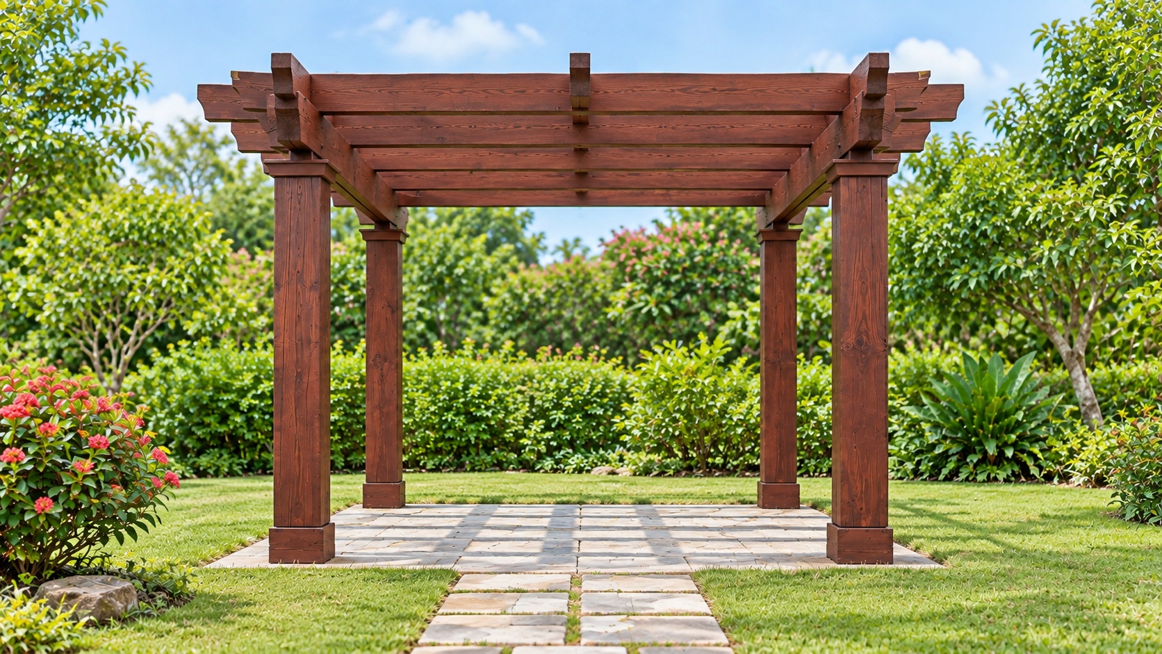 Giàn Hoa Pergola P30 - Cột Trụ Vuông Có Đế Mái Dầm Chéo, Gỗ Thông Giàn Hoa Pergola P30 - Cột Trụ Vuông Có Đế Mái Dầm Chéo, Gỗ Thông