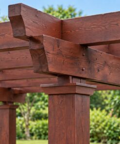 Giàn Hoa Pergola P30 - Cột Trụ Vuông Có Đế Mái Dầm Chéo, Gỗ Thông