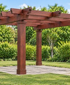 Giàn Hoa Pergola P30 - Cột Trụ Vuông Có Đế Mái Dầm Chéo, Gỗ Thông