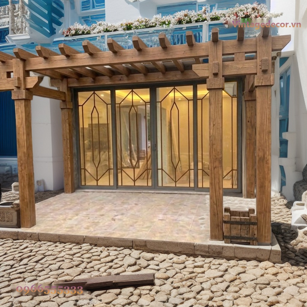 Giàn Hoa Pergola P4 - Cột Vuông Lớn Dầm Chìa, Gỗ Thông Mộc Giàn Hoa Pergola P4 - Cột Vuông Lớn Dầm Chìa, Gỗ Thông Mộc