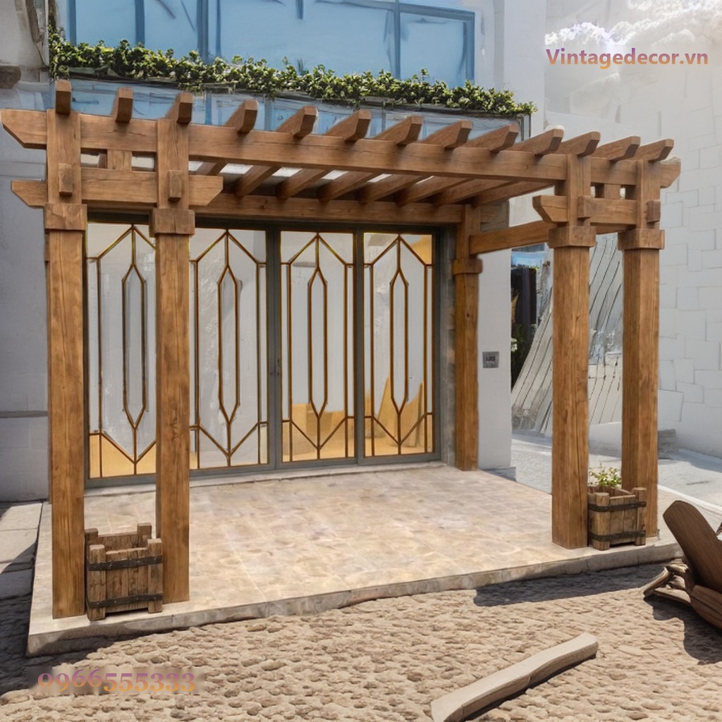 Giàn Hoa Pergola P4 - Cột Vuông Lớn Dầm Chìa, Gỗ Thông Mộc Giàn Hoa Pergola P4 - Cột Vuông Lớn Dầm Chìa, Gỗ Thông Mộc