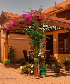 Giàn Hoa Pergola P5 - Áp Hiên Phủ Hoa Giấy, Gỗ Thông Tự Nhiên