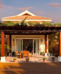 Giàn Hoa Pergola P6 - Cột Vuông Bệ Đá Sân Biệt Thự, Gỗ Thông