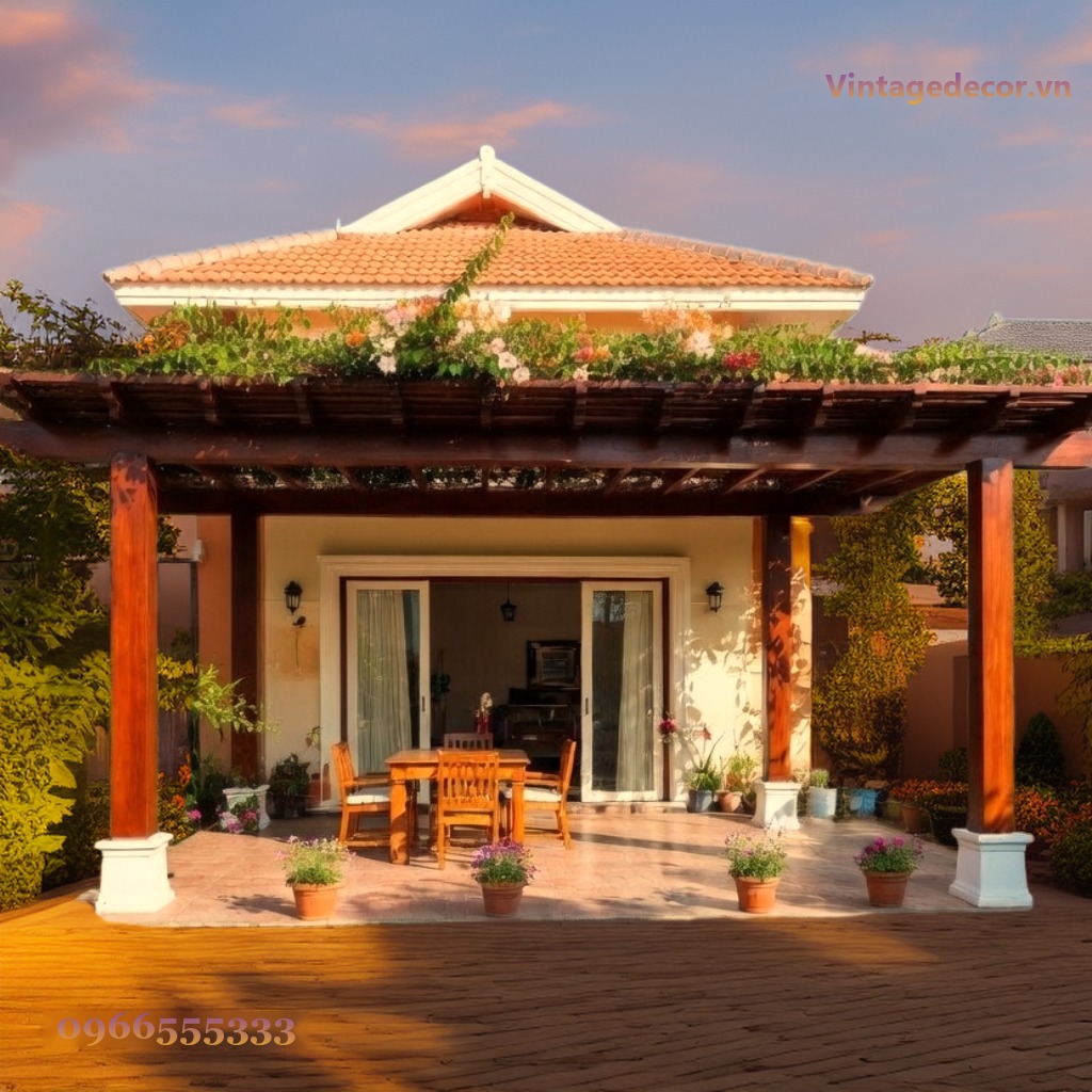 Giàn Hoa Pergola P6 - Cột Vuông Bệ Đá Sân Biệt Thự, Gỗ Thông Giàn Hoa Pergola P6 - Cột Vuông Bệ Đá Sân Biệt Thự, Gỗ Thông
