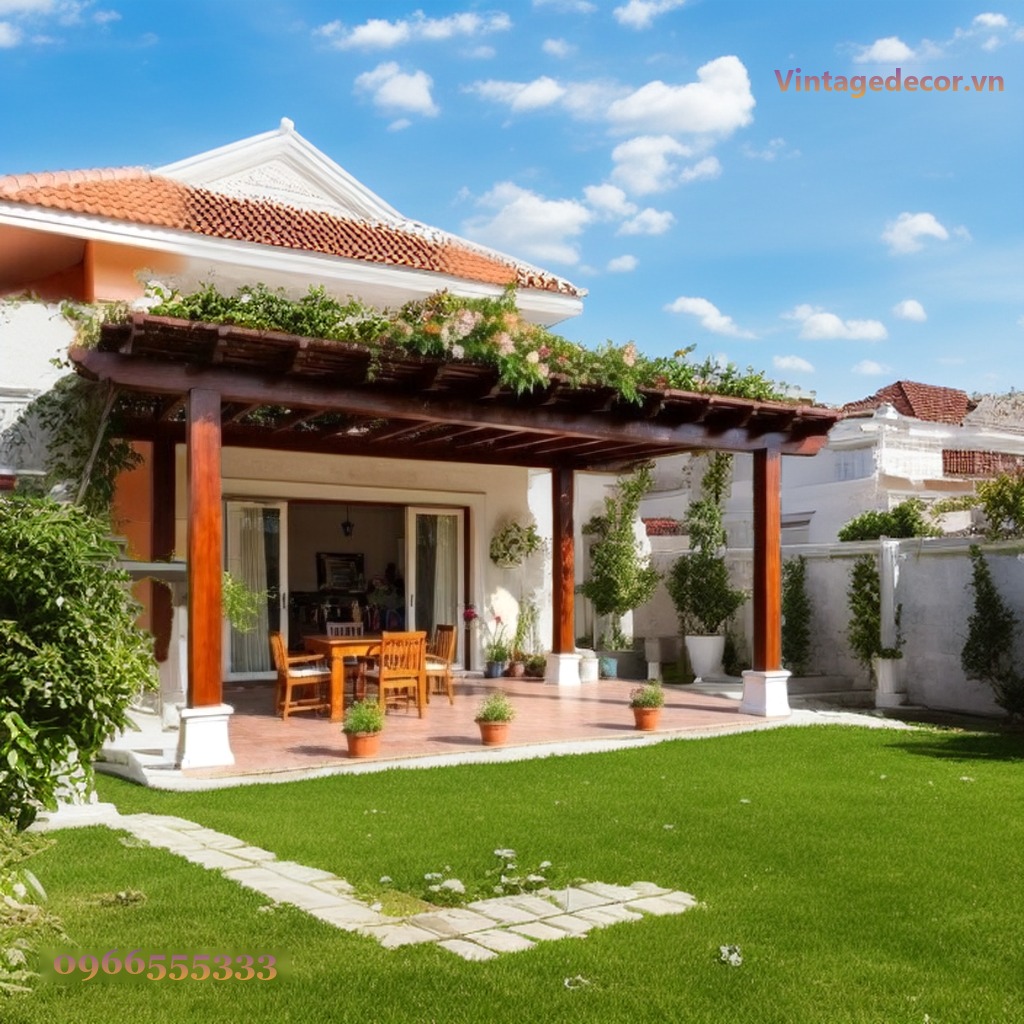 Giàn Hoa Pergola P6 - Cột Vuông Bệ Đá Sân Biệt Thự, Gỗ Thông Giàn Hoa Pergola P6 - Cột Vuông Bệ Đá Sân Biệt Thự, Gỗ Thông