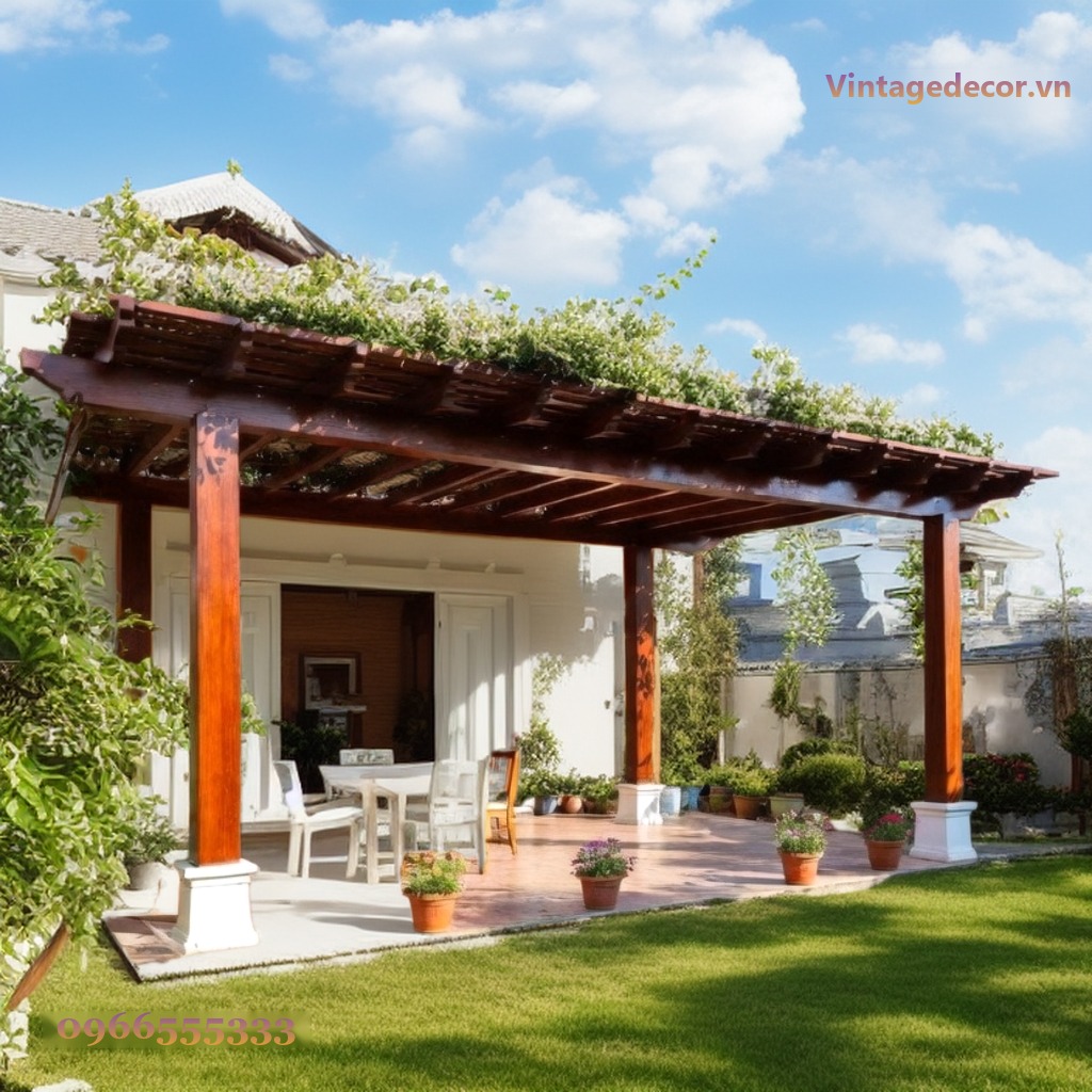 Giàn Hoa Pergola P6 - Cột Vuông Bệ Đá Sân Biệt Thự, Gỗ Thông Giàn Hoa Pergola P6 - Cột Vuông Bệ Đá Sân Biệt Thự, Gỗ Thông