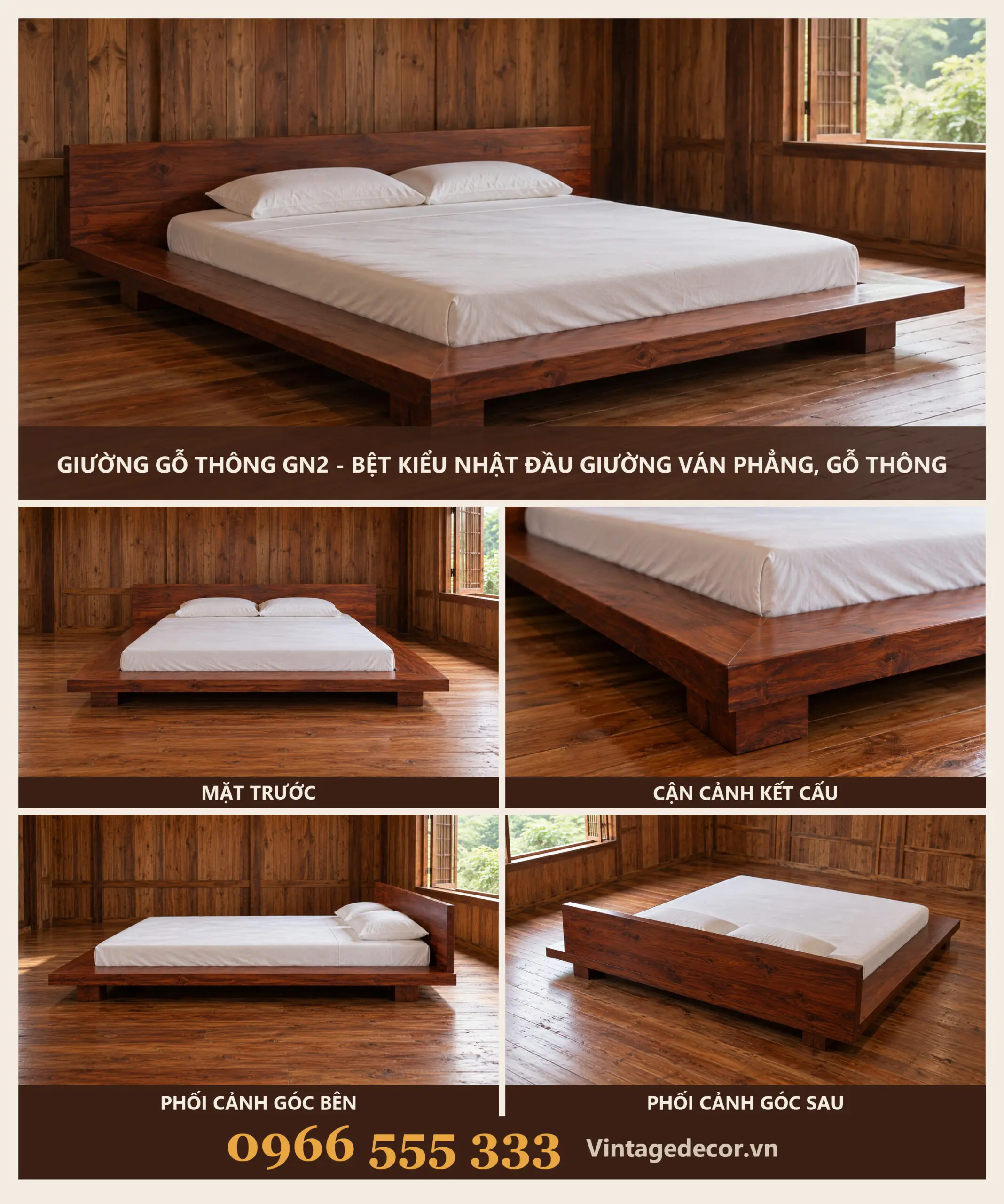 Giường Gỗ GN2 Bệt Kiểu Nhật
