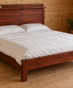 Giường Gỗ Thông GN6 - Đầu Giường Ván Ngang Liền Kệ Vắt Ngang, Gỗ Thông