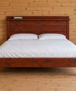 Giường Gỗ Thông GN6 - Đầu Giường Ván Ngang Liền Kệ Vắt Ngang, Gỗ Thông