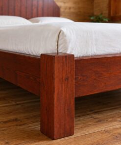 Giường Gỗ Thông GN8 - Đầu Giường Ván Dọc Vát Chéo Hai Góc, Gỗ Thông