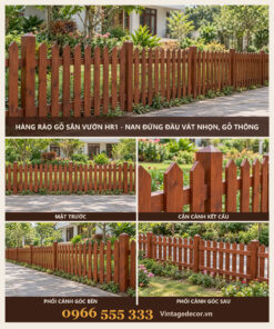 Hàng Rào Gỗ Sân Vườn HR1 - Nan Đứng Đầu Vát Nhọn, Gỗ Thông
