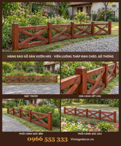 Hàng Rào Gỗ Sân Vườn HR5 - Viền Luống Thấp Đan Chéo, Gỗ Thông