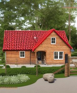 Nhà Gỗ Bungalow B10 - Vách Ván Gỗ Mái Ngói Nhựa Đỏ, Gỗ Thông