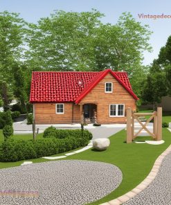 Nhà Gỗ Bungalow B10 - Vách Ván Gỗ Mái Ngói Nhựa Đỏ, Gỗ Thông