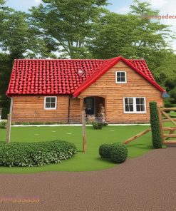 Nhà Gỗ Bungalow B10 - Vách Ván Gỗ Mái Ngói Nhựa Đỏ, Gỗ Thông