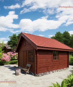 Nhà Gỗ Bungalow B11 - Vách Ván Nâu Đỏ Mái Ngói Dốc, Gỗ Thông