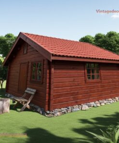 Nhà Gỗ Bungalow B11 - Vách Ván Nâu Đỏ Mái Ngói Dốc, Gỗ Thông