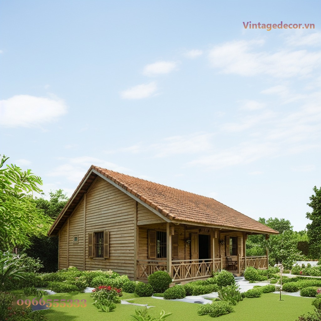 Nhà Gỗ Bungalow B13 - Hiên Dài Lan Can Gỗ Mái Ngói, Gỗ Thông Nhà Gỗ Bungalow B13 - Hiên Dài Lan Can Gỗ Mái Ngói, Gỗ Thông