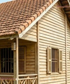 Nhà Gỗ Bungalow B13 - Hiên Dài Lan Can Gỗ Mái Ngói, Gỗ Thông