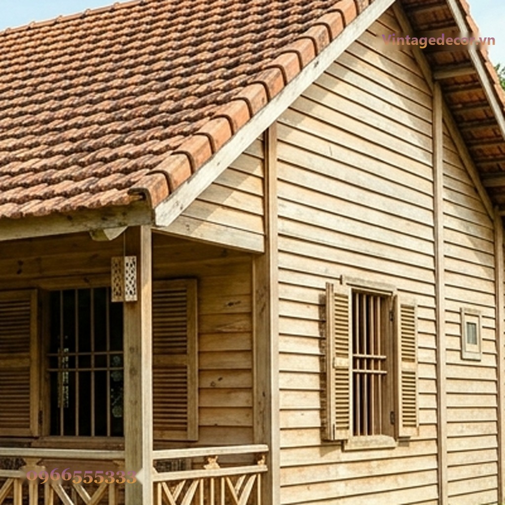 Nhà Gỗ Bungalow B13 - Hiên Dài Lan Can Gỗ Mái Ngói, Gỗ Thông Nhà Gỗ Bungalow B13 - Hiên Dài Lan Can Gỗ Mái Ngói, Gỗ Thông