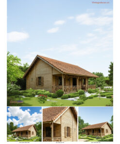 Nhà Gỗ Bungalow B13 - Hiên Dài Lan Can Gỗ Mái Ngói, Gỗ Thông