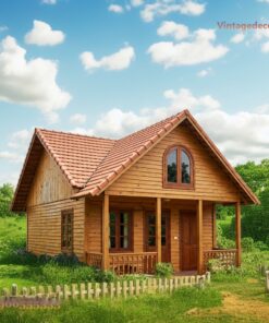 Nhà Gỗ Bungalow B15 - Gác Lửng Cửa Vòm Mái Ngói, Gỗ Thông
