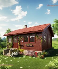 Nhà Gỗ Bungalow B17 - Mái Ngói Hiên Trước Ghế Băng, Gỗ Thông