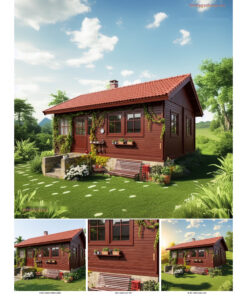 Nhà Gỗ Bungalow B17 - Mái Ngói Hiên Trước Ghế Băng, Gỗ Thông
