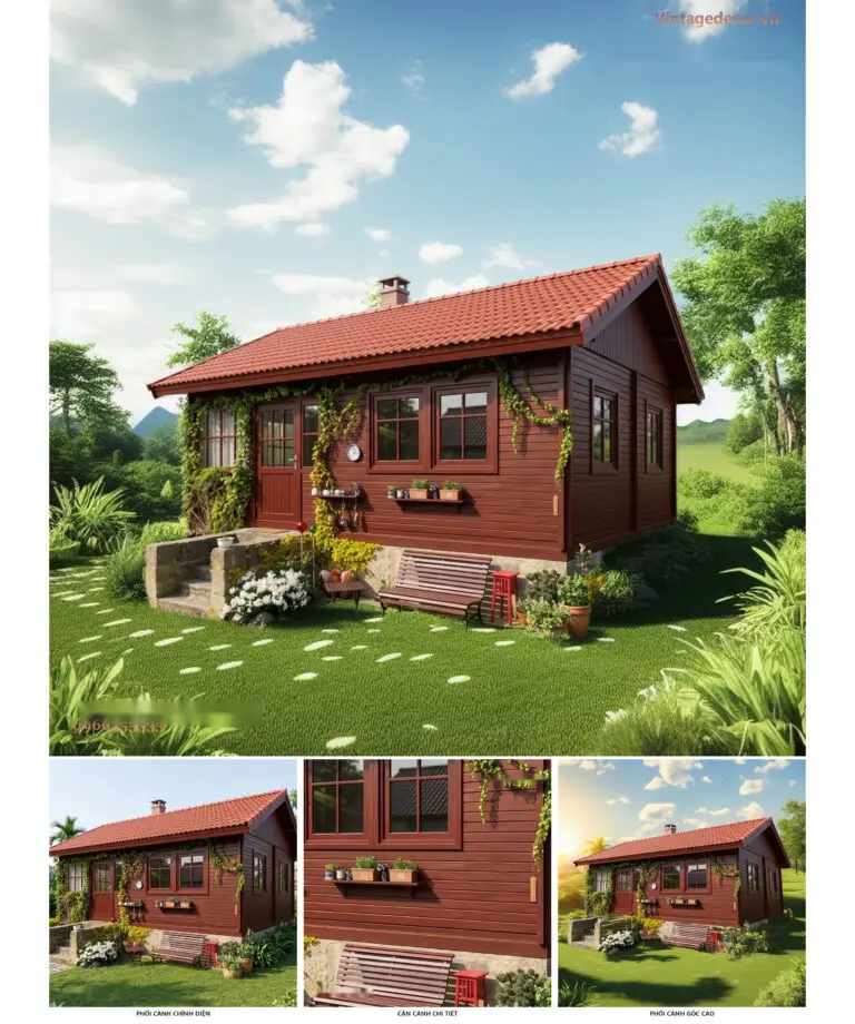 Nhà Gỗ Bungalow B23 Mái Đua Bệ Đá