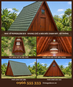 Nhà Gỗ Bungalow B18 - Khung Chữ A Mái Dốc Chạm Đất, Gỗ Thông