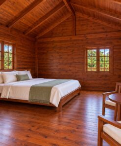 Nhà Gỗ Bungalow B19 - Nhà Sàn Cọc Gỗ Hiên Chạy Vòng, Gỗ Thông