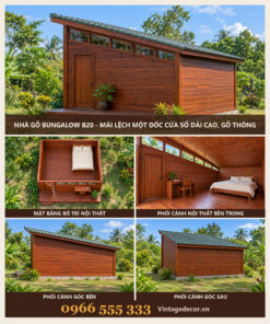 Nhà Gỗ Bungalow B20 - Mái Lệch Một Dốc Cửa Sổ Dải Cao, Gỗ Thông