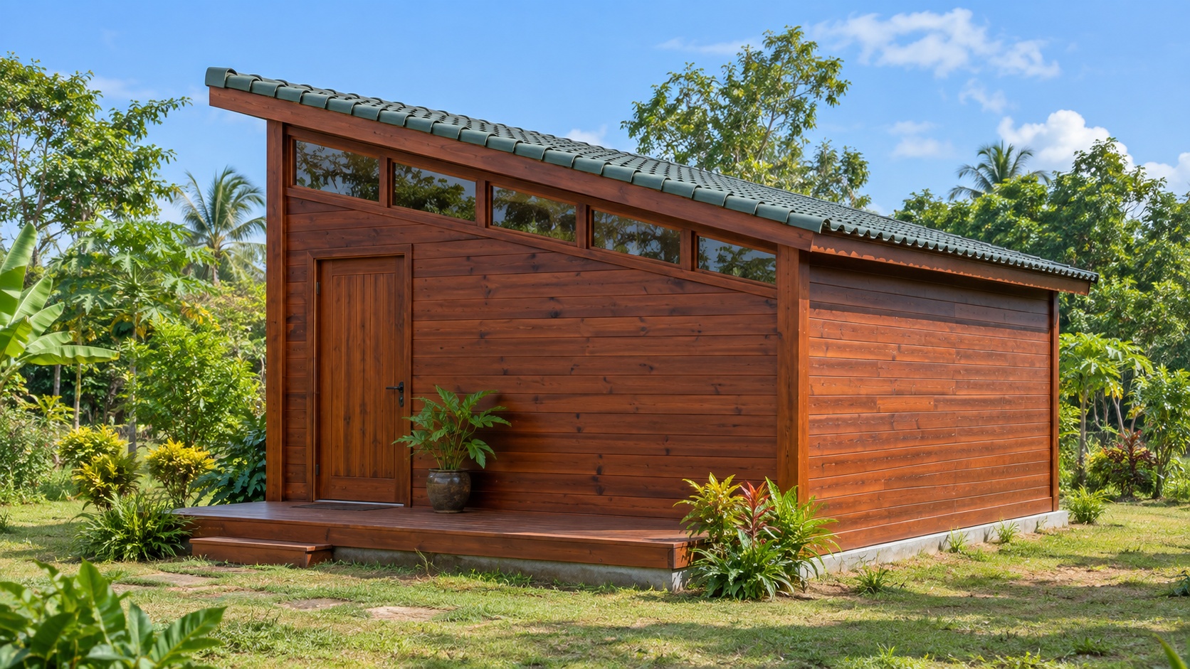 Nhà Gỗ Bungalow B20 - Mái Lệch Một Dốc Cửa Sổ Dải Cao, Gỗ Thông Nhà Gỗ Bungalow B20 - Mái Lệch Một Dốc Cửa Sổ Dải Cao, Gỗ Thông
