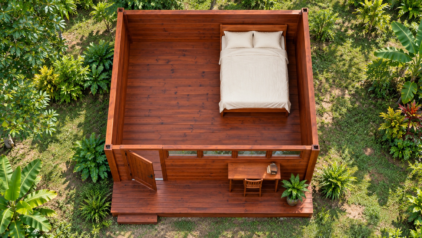 Nhà Gỗ Bungalow B20 - Mái Lệch Một Dốc Cửa Sổ Dải Cao, Gỗ Thông Nhà Gỗ Bungalow B20 - Mái Lệch Một Dốc Cửa Sổ Dải Cao, Gỗ Thông