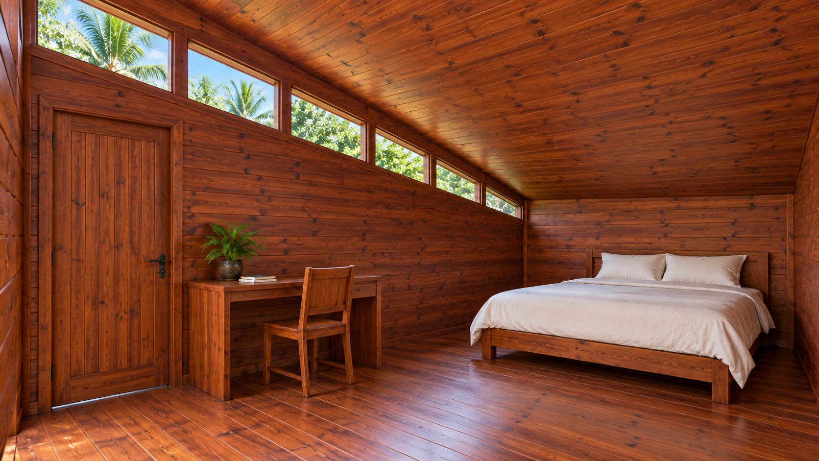 Nhà Gỗ Bungalow B20 - Mái Lệch Một Dốc Cửa Sổ Dải Cao, Gỗ Thông Nhà Gỗ Bungalow B20 - Mái Lệch Một Dốc Cửa Sổ Dải Cao, Gỗ Thông